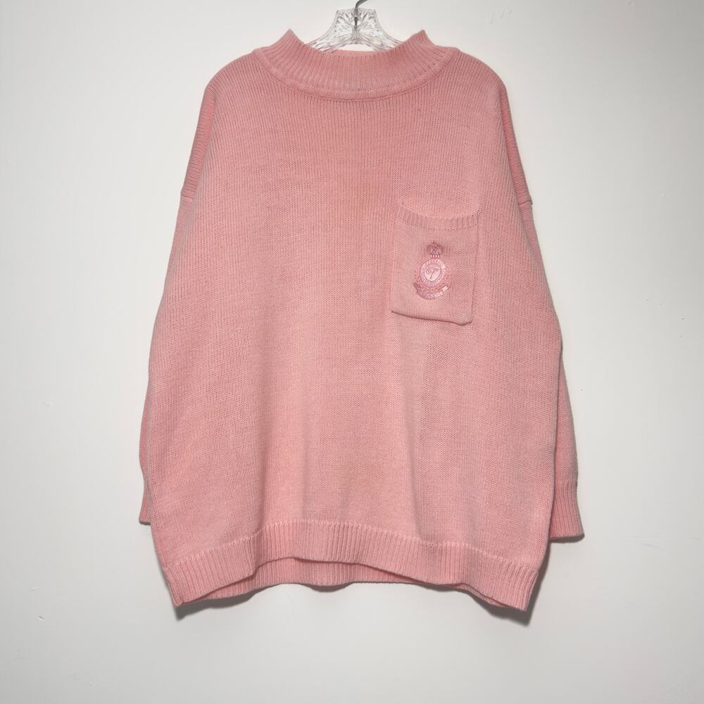 FORELLI Vintage 80s 90s Pink Embroidered Mock Neck Sweater Size L Large